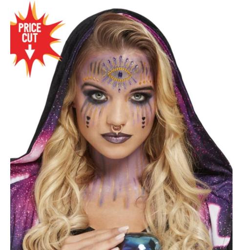 Smiffys Make-Up FX, Fortune Teller Kit, Aqua, Gems, Glitter, Jewellery & Face Paints