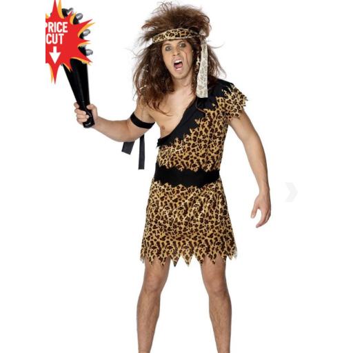 Caveman Costume, Brown, with Tunic, Headband & Armband Size L