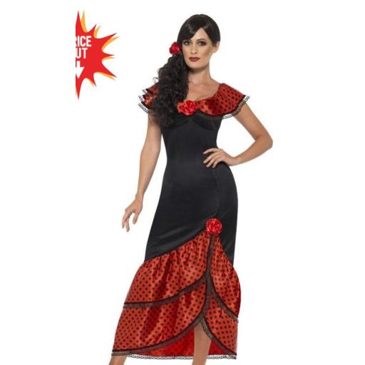 Flamenco Senorita Costume  Black with Headpiece S