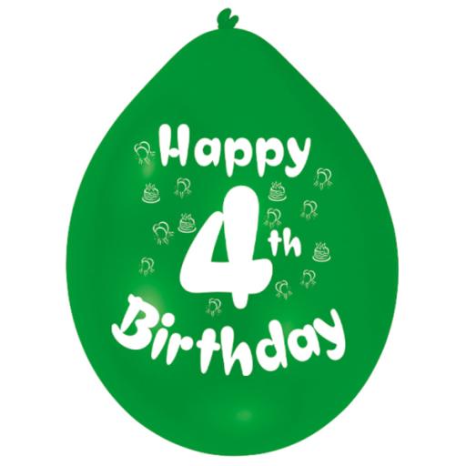 Happy 4th Birthday Latex Balloons 22.8cm - 6 PKG