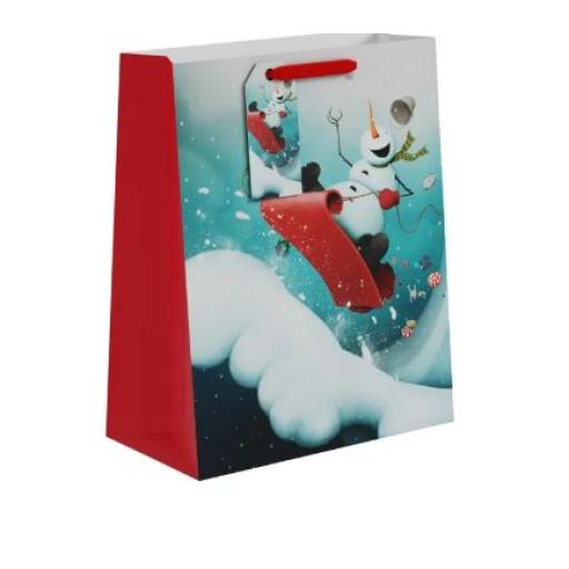 Sledging Snowman Christmas Gift Bag L - 33 x 36.5cm