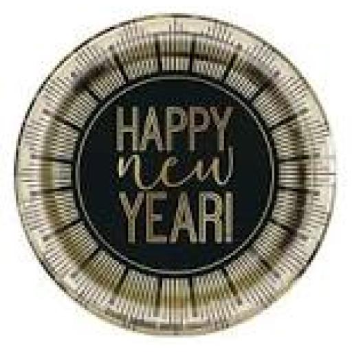 Roaring New Year's Eve Foil Round Paper Plates 22cm - Pack of 8