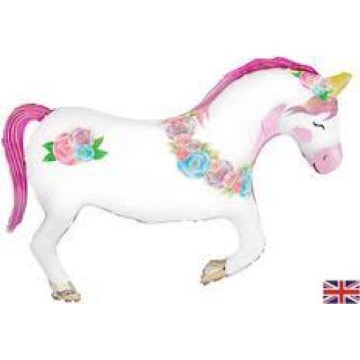 34" Unicorn Shape Flowers Metallic Foil Balloons