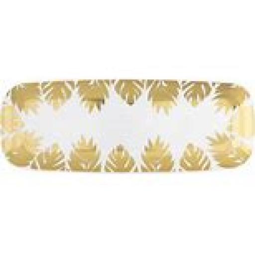 Gold Tropical Leaves Plastic Serving Tray