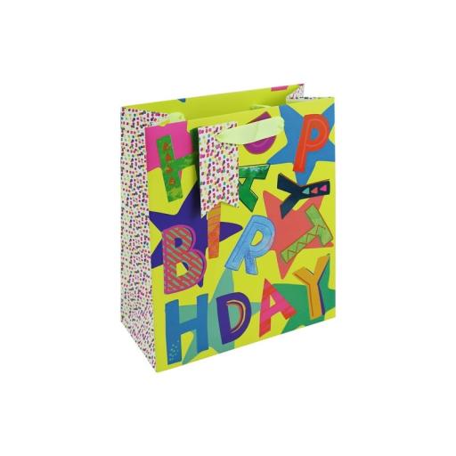 Gift Bag Neon  Happy Birthday Medium