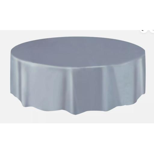 Round Plastic Tablecover 84 inch Silver