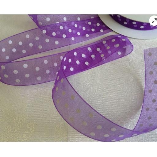 Organza Ribbon Purple & White Spots - 23mm x 25m