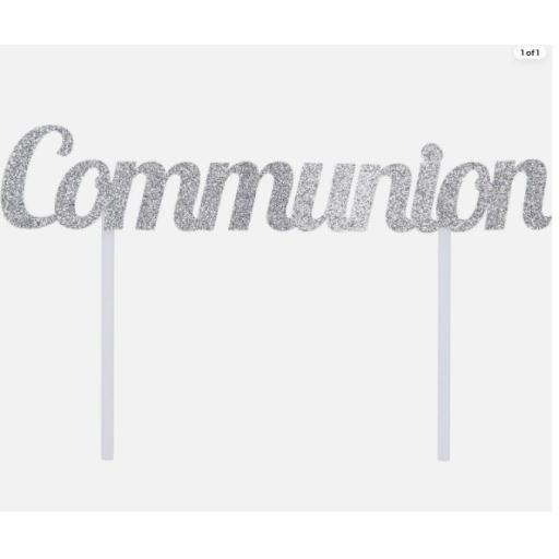 Communion Silver Glitter Cake Topper Silver