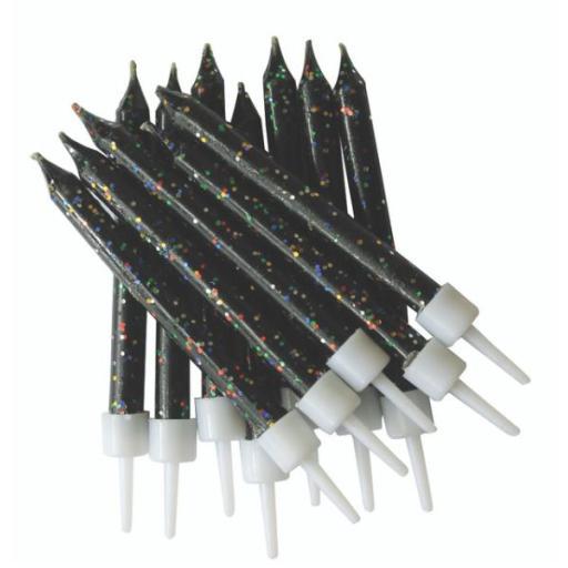 12 Anniversary House Candles Glitter Black