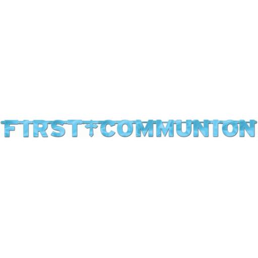 First Communion Blue Foil Letter Banner - 2.6m x 30.4cm