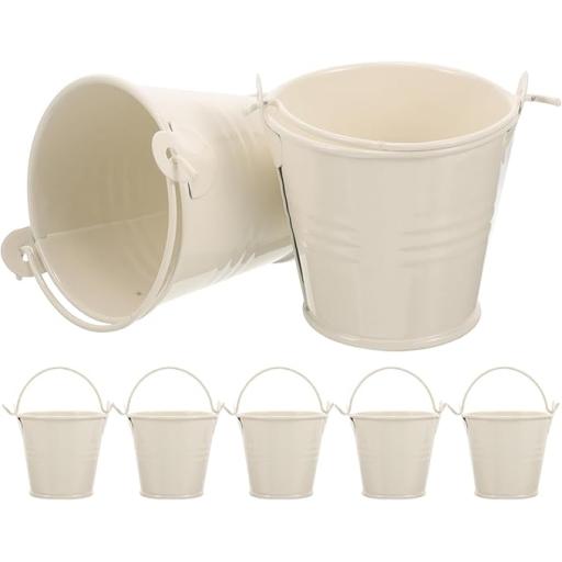 Small Flower Pot Metal Tin Bucket Beige