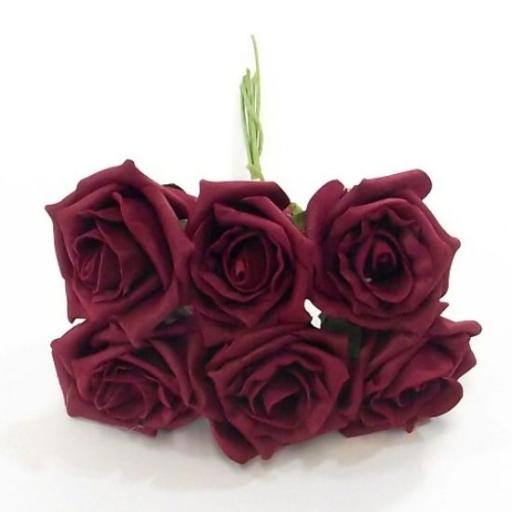Princess  Colourfast  Foam Rose  Bunch Of  6 Dark Red