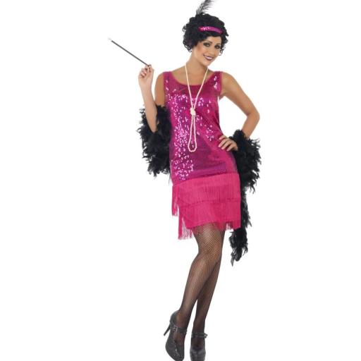 Funtime Flapper Costume, Hot Pink with Dress, Headpiece & Necklace Size Medium