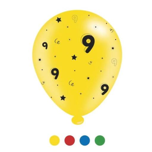 Age 9 Unisex Birthday Latex Balloons 8 Pc