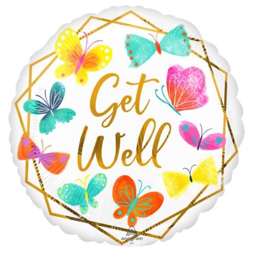 17" Foil Balloon  Get Well White and Gold