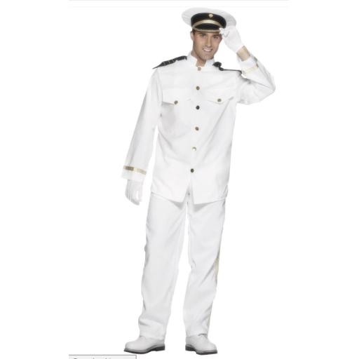 Captain Costume, White with Jacket, Trousers, Cap and Gloves Size Medium