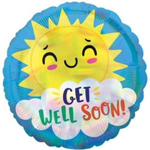 Iridescent Get Well Happy Sun Foil  Balloon 18"