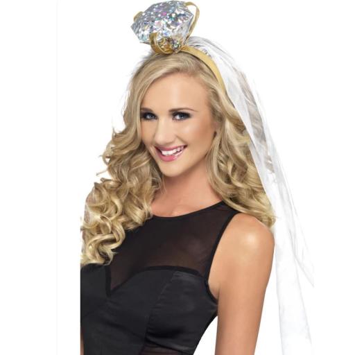 Hen Night Ring Headband, White with Veil