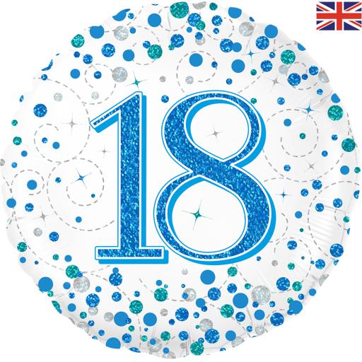 18inch 18th Sparkling Fizz Birthday Blue Holographic Foil Balloon