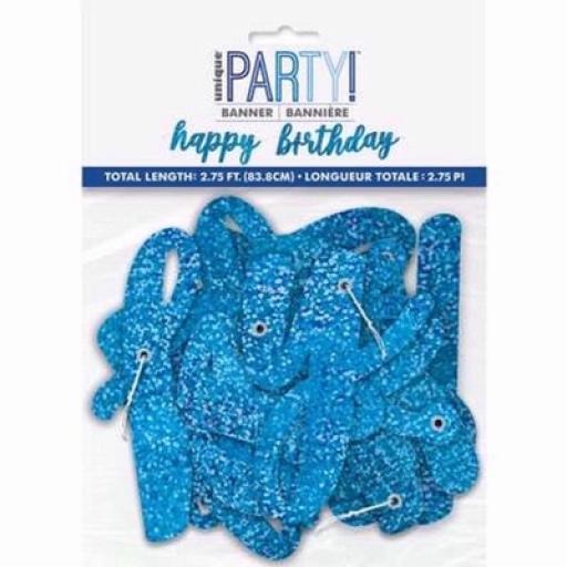Happy Birthday Glitter Letter Banner Blue 2.75ft