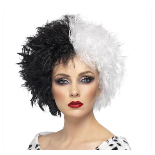 Evil Madame Wig, Black & White Short, Curly