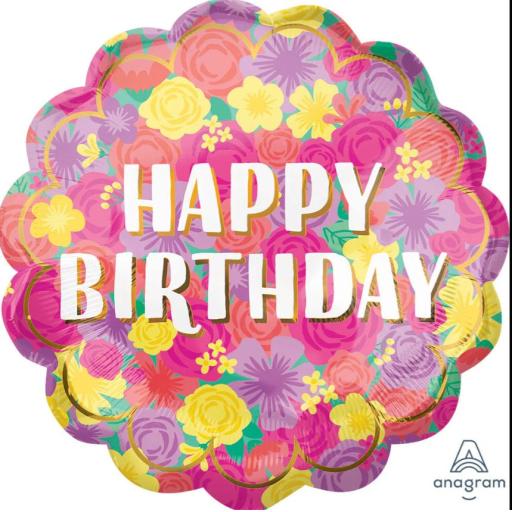 Happy Birthday Floral Fun 25" Balloon