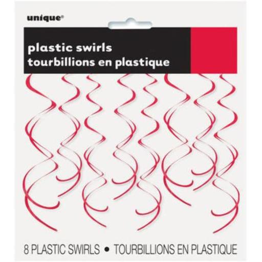 26” Plastic Hanging Swirl Red Decorations, 8ct