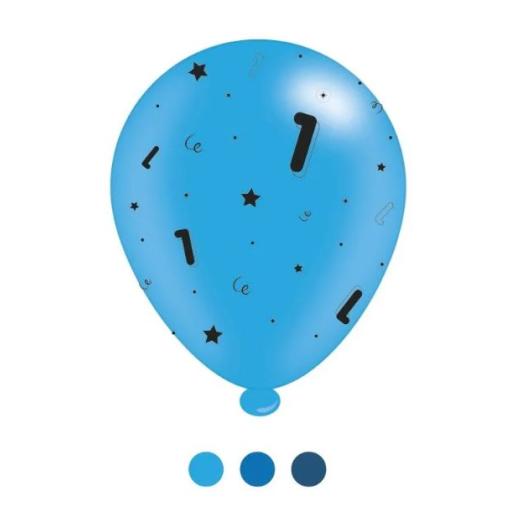 Age 1 Blue Birthday Balloons Latex 8Pc