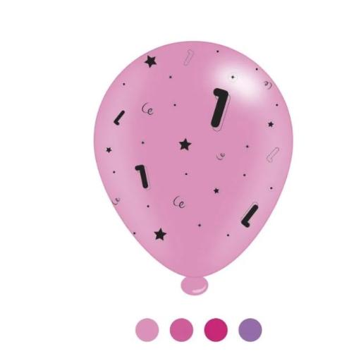 Age 1 Pink Birthday Latex Balloons 8 PC