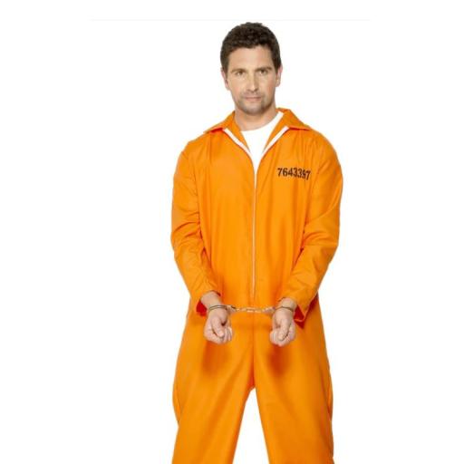 Escaped Prisoner Costume, Orange with Boiler Suit Size L