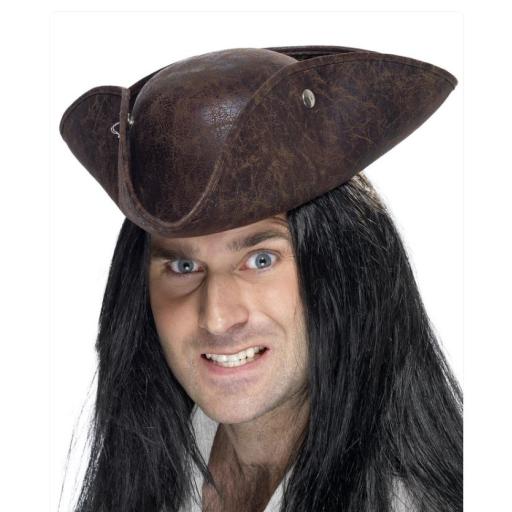 Pirate Tricorn Hat, Brown Broken Leather Look
