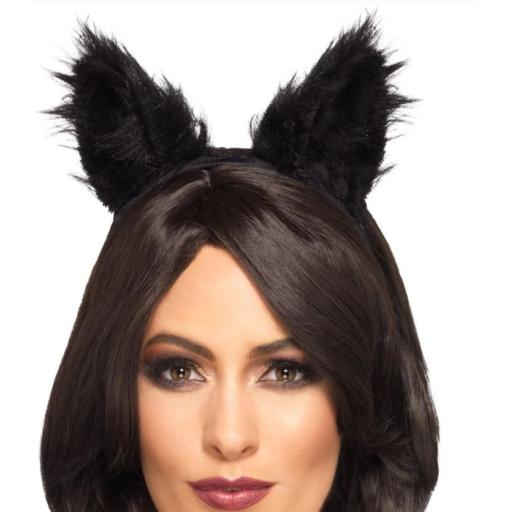 Long Pile Fur Cat Ears, Black