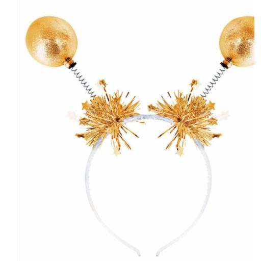 Gold Metallic Ball Bopper Headband with Tinsel