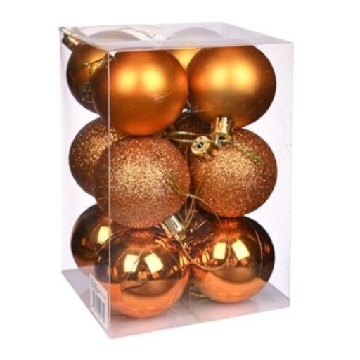 Copper 5cm Shatterproof Assorted Baubles (Pack 12 )