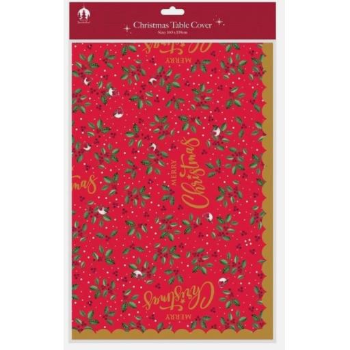 Traditional Holly Christmas Table Cover Paper Cloth 1.6m Red Design Kids Party