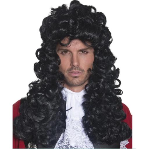 Pirate Captain Wig, Black Long and Curly