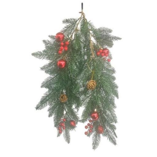68cm SPRUCE TRAIL WITH BAUBLES AND BERRIES RED