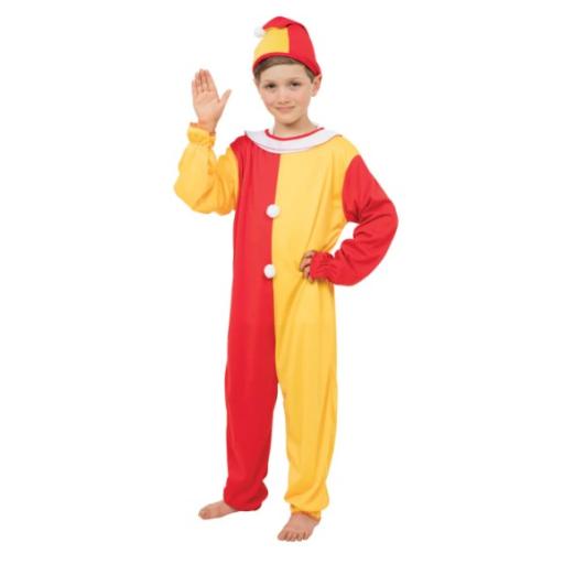 Jester Boys Clown Costume with Colorful Jumpsuit & Hat Size Medium