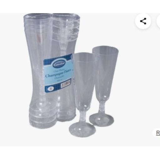 8 Disp. Plastic Champagne Flutes Glasses
