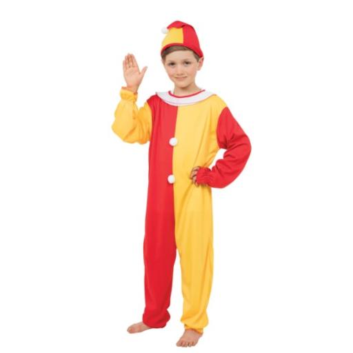 Jester Boys Clown Costume with Colorful Jumpsuit & Hat Size Large