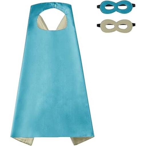 Kids Superhero Cape Mask Set - Hero Costume Fancy Dress Cosplay - Party Dress Up Supplies for Boys & Girls (Light Blue)