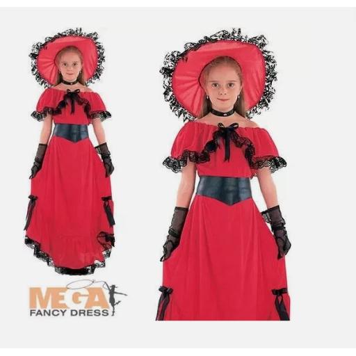 Scarlett O'Hara Girls Fancy Dress World Book Day Wild West Childrens Kid Costume SizeL