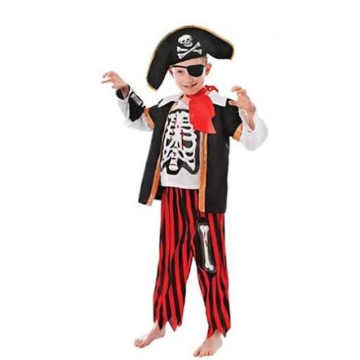 Childs Pirate Skeleton Halloween Fancy Dress Costume Size Large