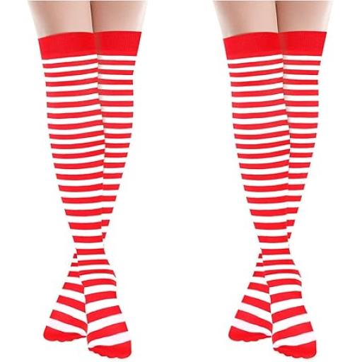 Ladies Striped Thigh Highs White& Red