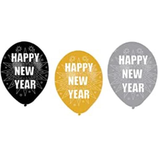 Happy New Year Latex Balloons 6pk