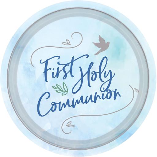 9'' First Holly Communion Blue Plates 8pk