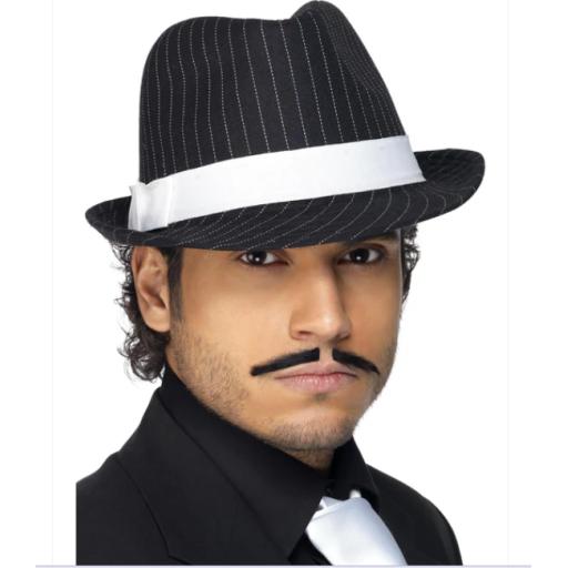 Deluxe Trilby Hat, Black White Pinstripe and White Band