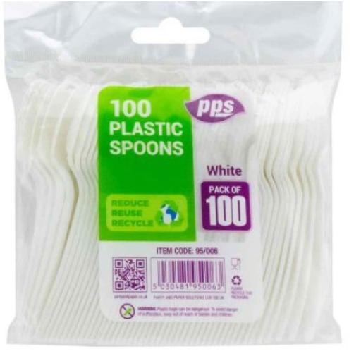 White Reusable  Plastic Spoons 100/pkg