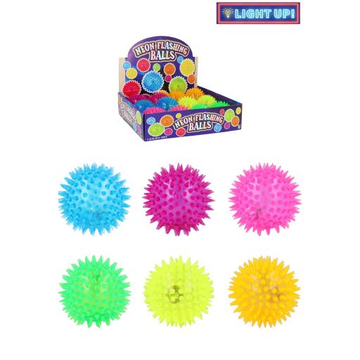 Neon Flashing Spiky Balls (7.5cm) 6 Assorted Colours