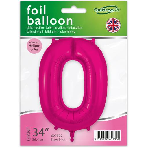 34 Number 0 New Pink Foil Balloon